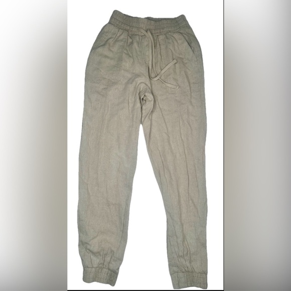 a new day Pants - A NEW DAY Women Large High-Rise Ankle Joggers Linen Rayon Tan Pockets  Size XS